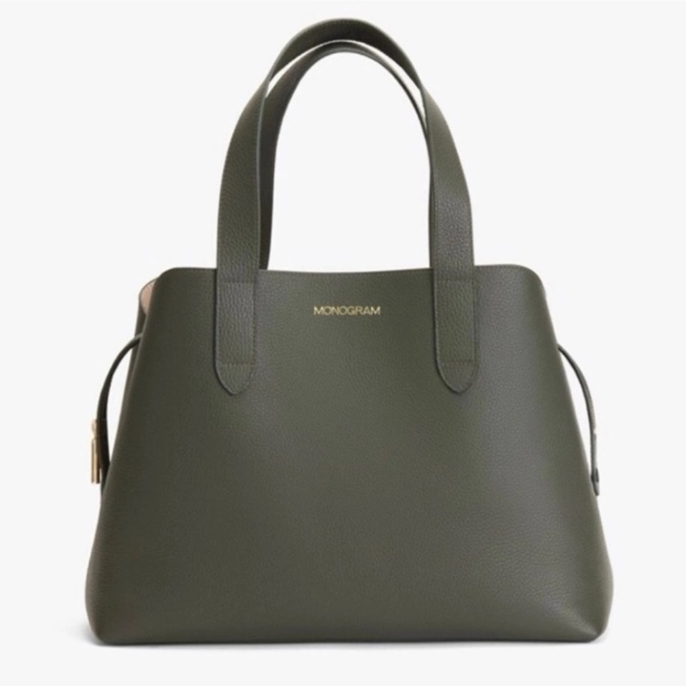 Cuyana Zippered Satchel, Pebbled Leather, Forest Green - Brand New/Never Used